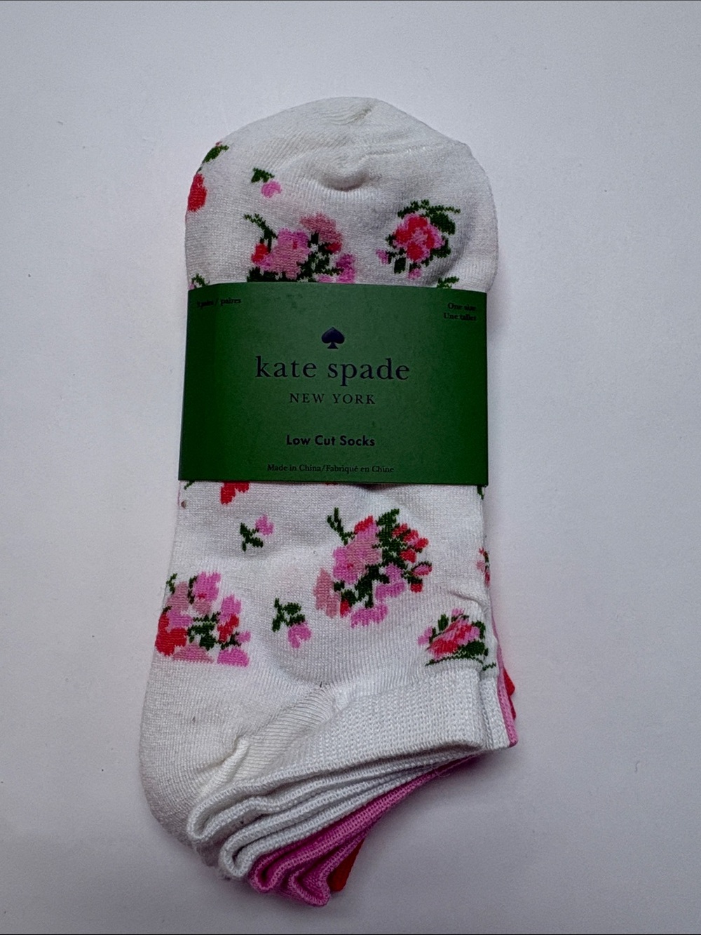 kate spade White Low Cut Socks with Pink Floral Print